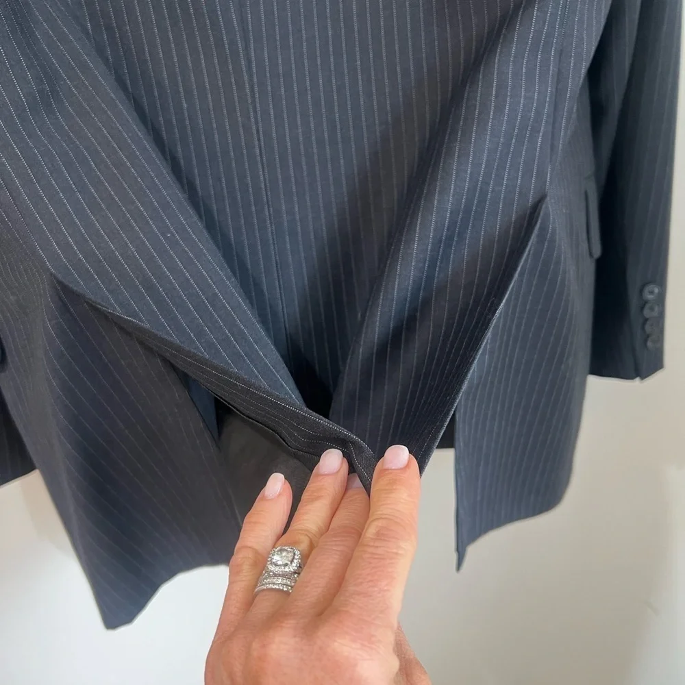 Hickey Freeman Wool Pin Stripe Suit Jacket Blazer 44R